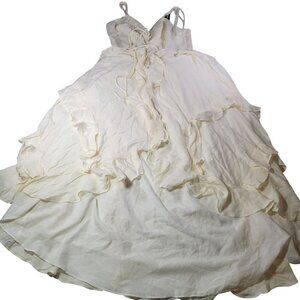 Lulus Women Ivory Sleeveless Maxi Dress With Ruffle Details & Lace Accents Sz L